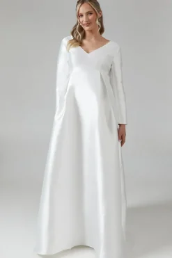 Maternity Faux Pearl Detail Twill Wedding Dress