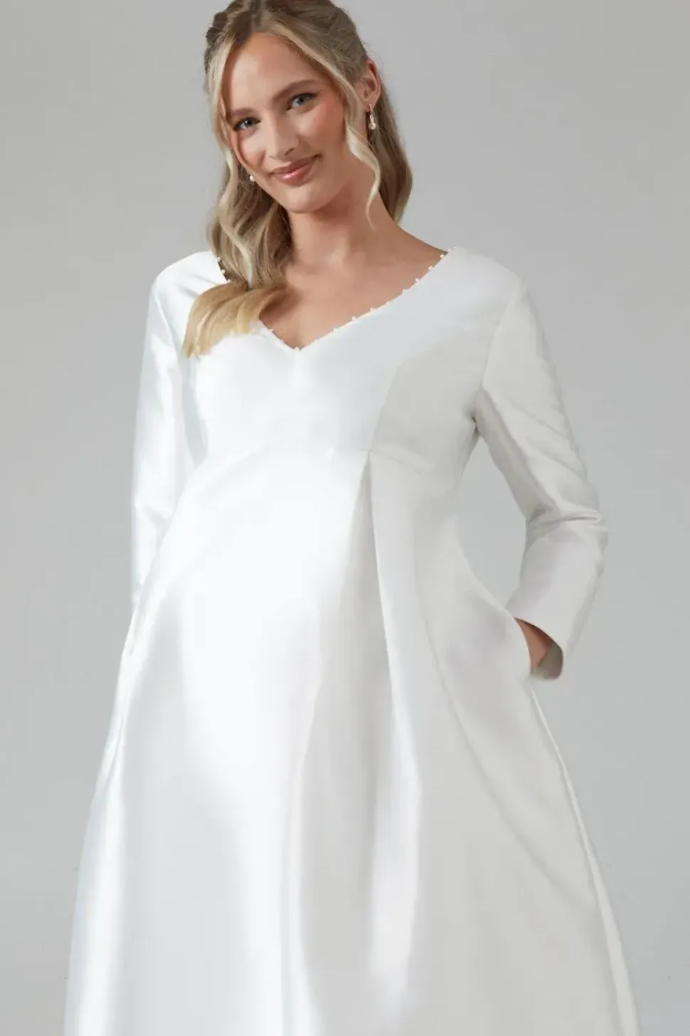 Maternity Faux Pearl Detail Twill Wedding Dress