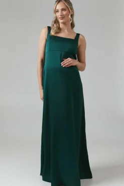 Maternity Square Neck Satin Bridesmaid Maxi Dress