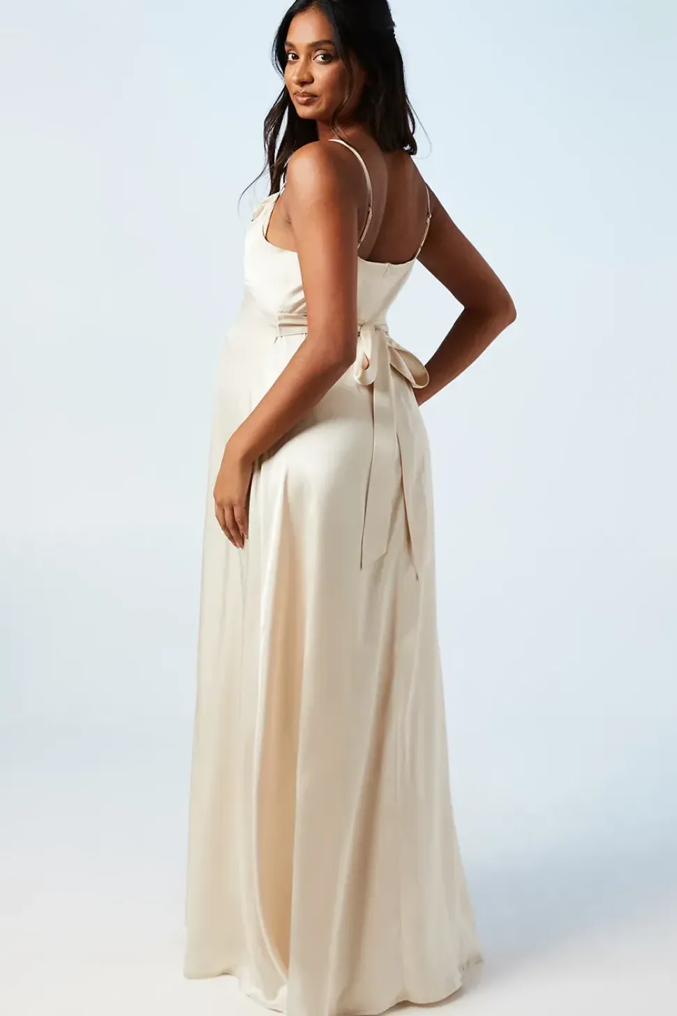 Maternity Strappy Cowl Satin Bridesmaid Maxi Dress