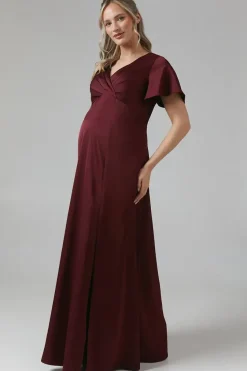 Maternity Wrap Top Satin Bridesmaid Maxi Dress