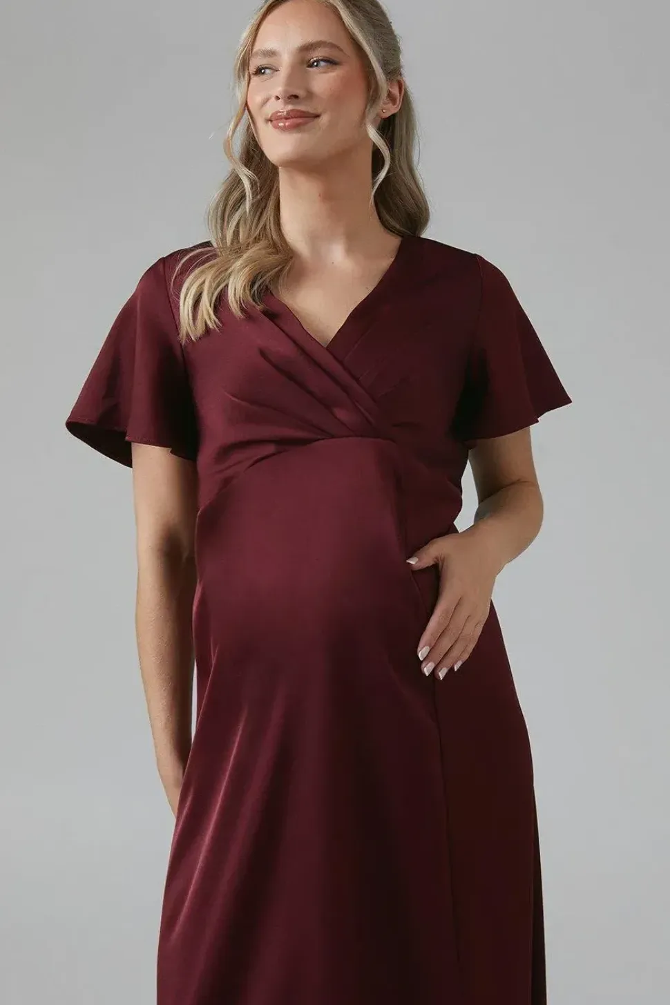 Maternity Wrap Top Satin Bridesmaid Maxi Dress
