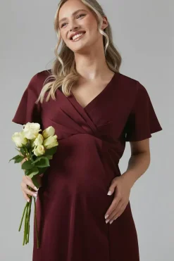 Maternity Wrap Top Satin Bridesmaid Maxi Dress