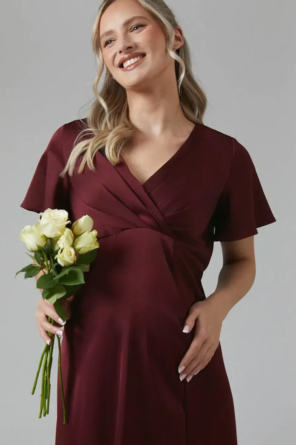 Maternity Wrap Top Satin Bridesmaid Maxi Dress