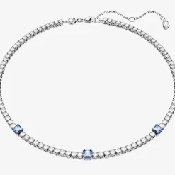 Matrix Blue Mixed Cut Rhodium Plated Tennis Necklace 5666167 (M)