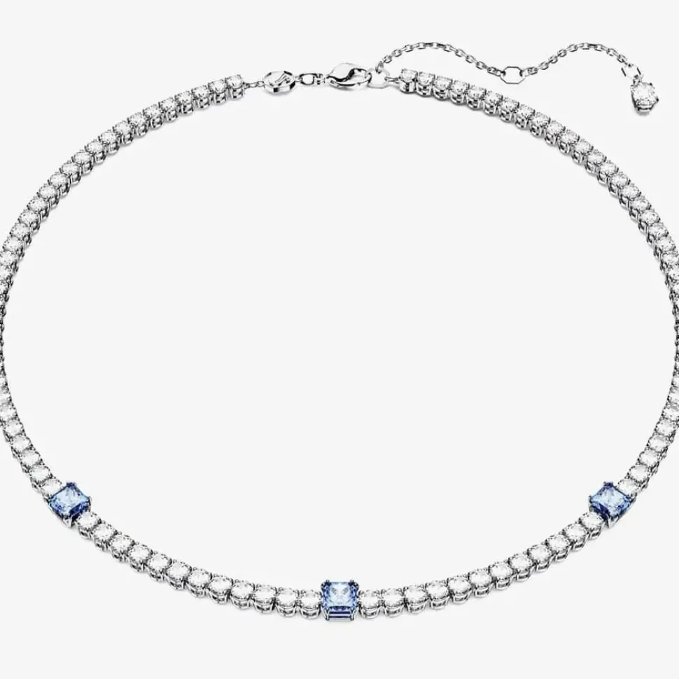 Matrix Blue Mixed Cut Rhodium Plated Tennis Necklace 5666167 (M)