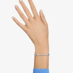 Matrix Blue Mixed Cuts Tennis Rhodium Plated Bracelet 5666426 (M)