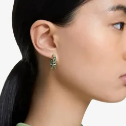 Matrix Gold Tone Green Hoop Earrings 5658651