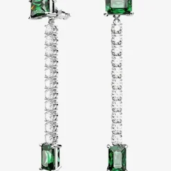 Matrix Green Mixed Cut Rhodium Plated Dropper Earrings 5665786