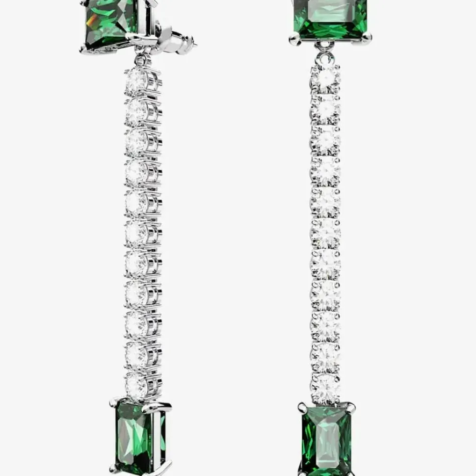 Matrix Green Mixed Cut Rhodium Plated Dropper Earrings 5665786