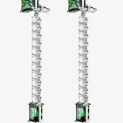 Matrix Green Mixed Cut Rhodium Plated Dropper Earrings 5665786