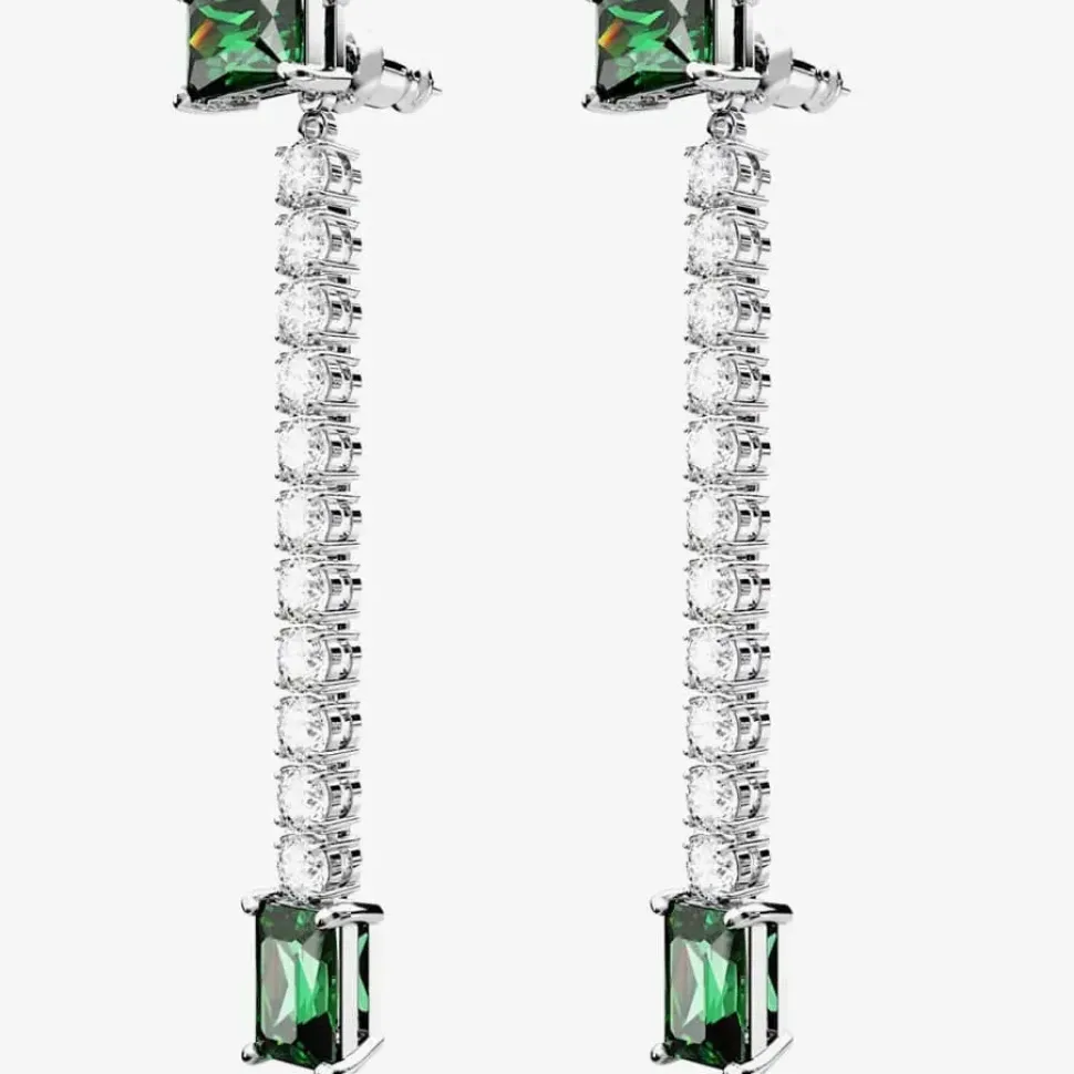 Matrix Green Mixed Cut Rhodium Plated Dropper Earrings 5665786