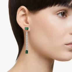 Matrix Green Mixed Cut Rhodium Plated Dropper Earrings 5665786