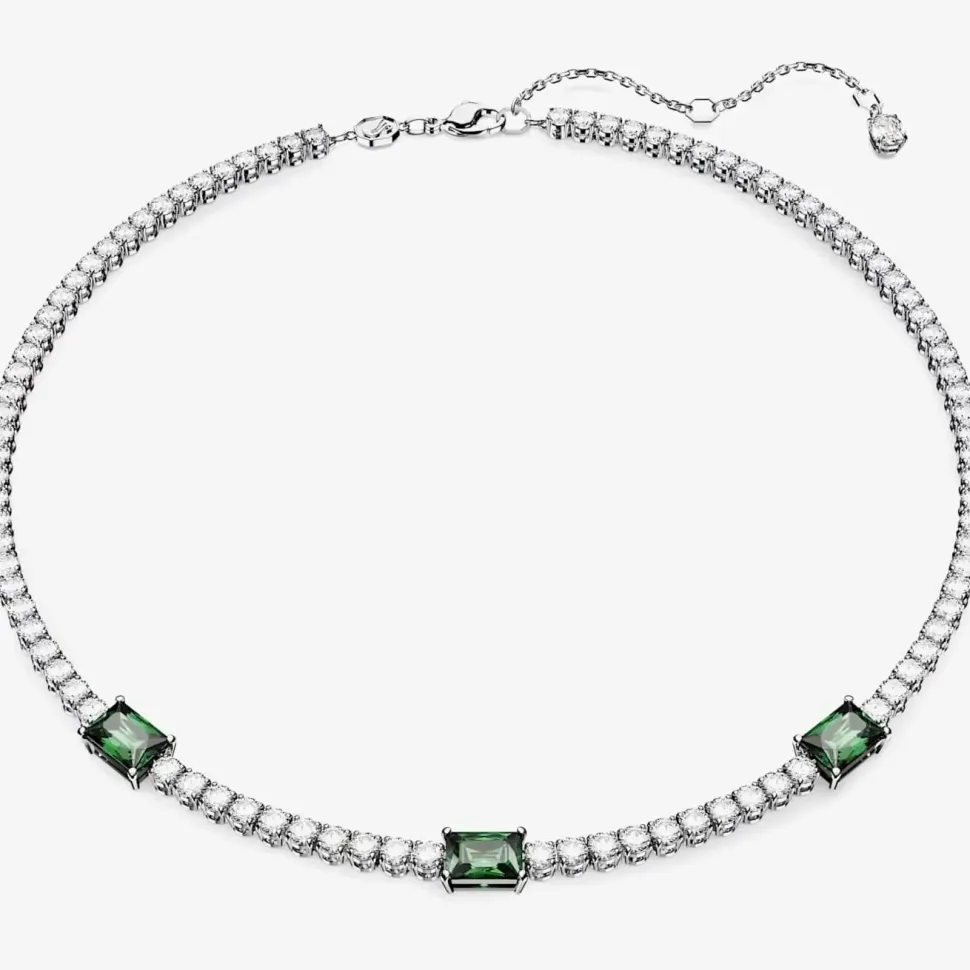 Matrix Green Mixed Cuts Rhodium Plated Tennis Necklace 5666168