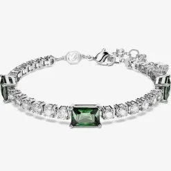 Matrix Green Mixed Cuts Tennis Rhodium Plated Bracelet 5666422 (M)
