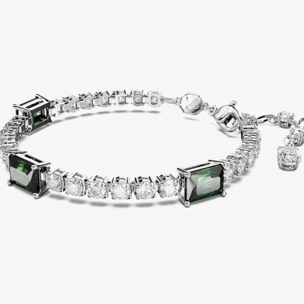 Matrix Green Mixed Cuts Tennis Rhodium Plated Bracelet 5666422 (M)