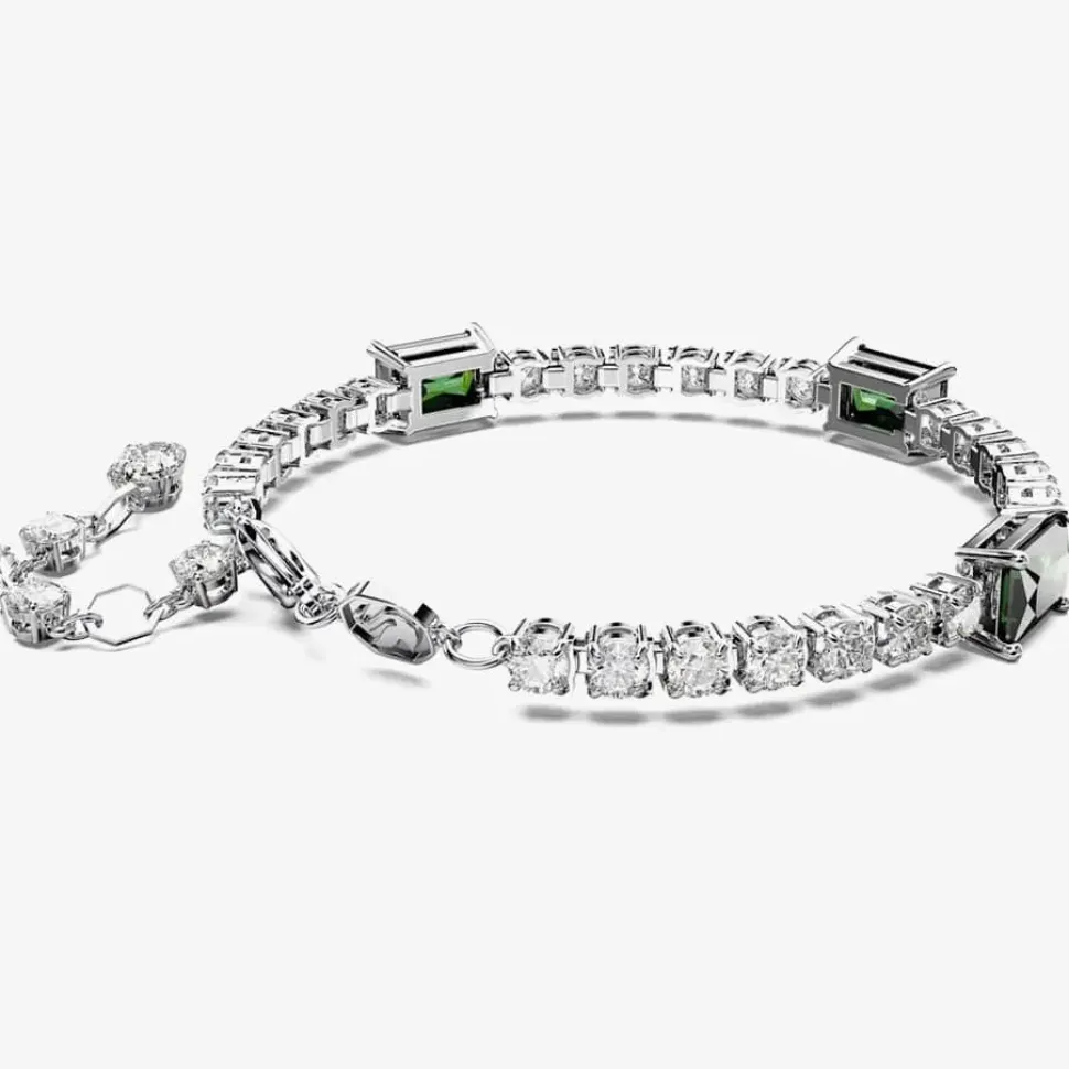 Matrix Green Mixed Cuts Tennis Rhodium Plated Bracelet 5666422 (M)