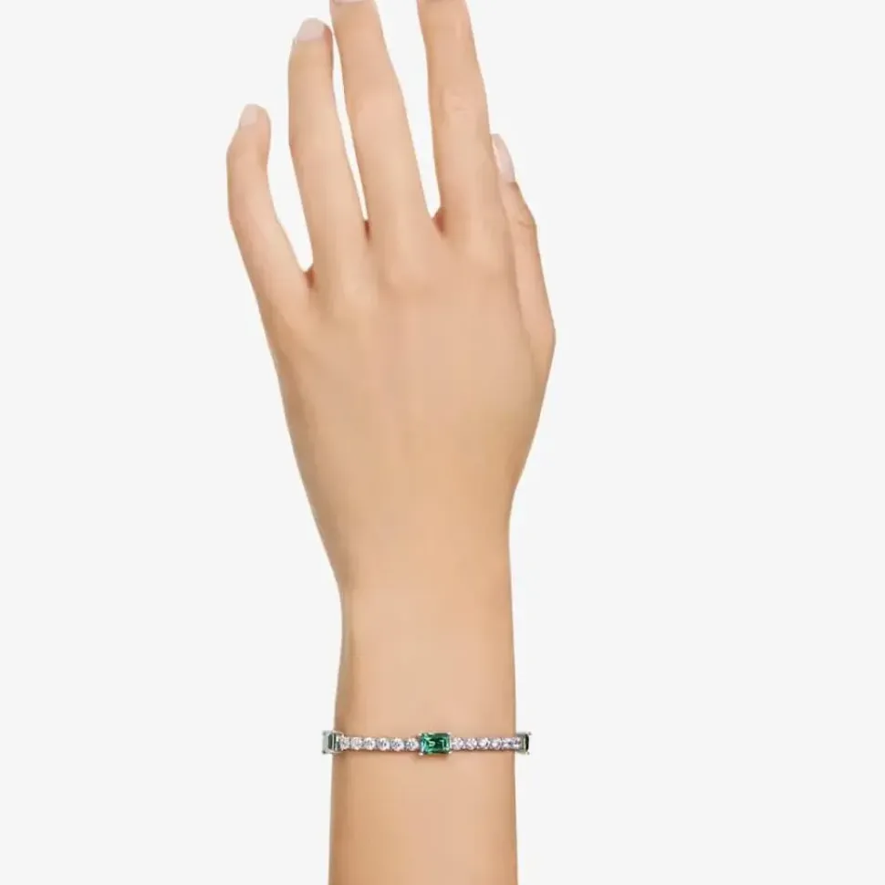 Matrix Green Mixed Cuts Tennis Rhodium Plated Bracelet 5666422 (M)