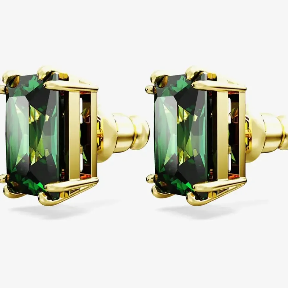 Matrix Green Rectangular Cut Gold Plated Stud Earrings 5677142