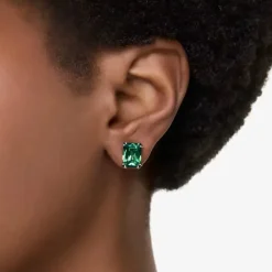 Matrix Green Rectangular Cut Gold Plated Stud Earrings 5677142