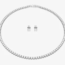 Matrix White Tennis Necklace & Earrings Jewellery Set 5647730