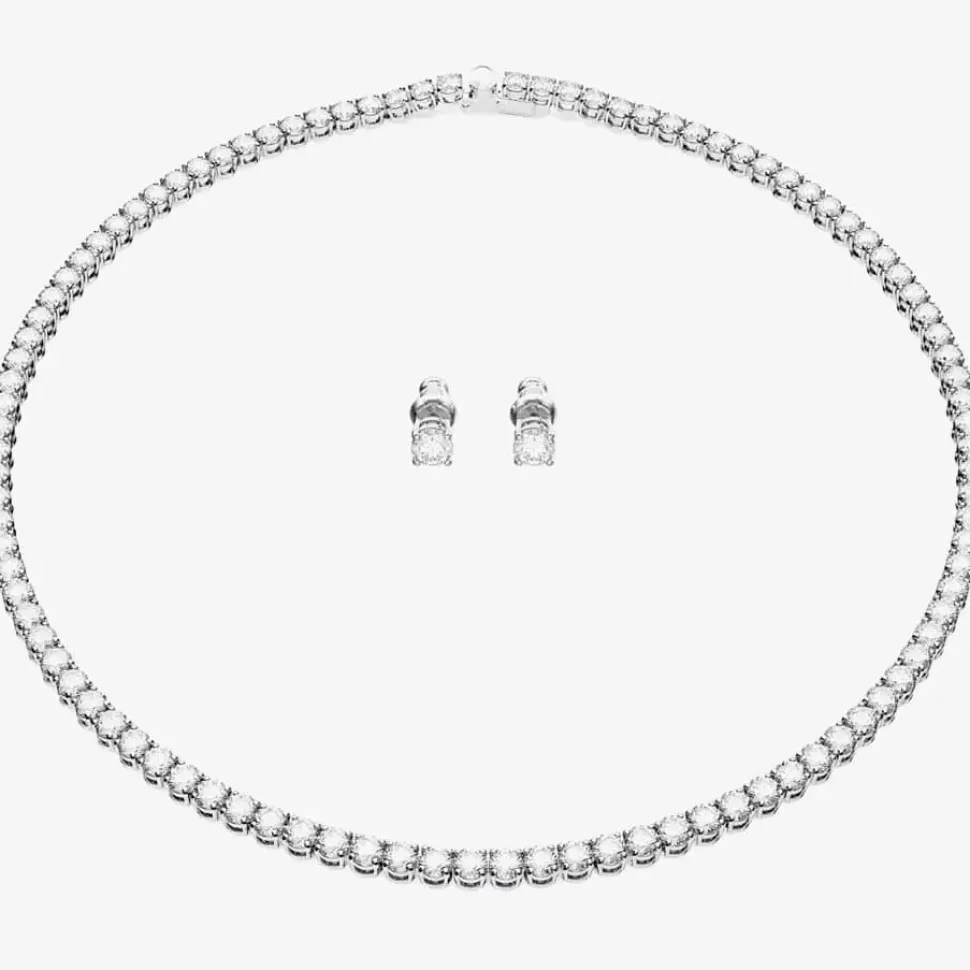 Matrix White Tennis Necklace & Earrings Jewellery Set 5647730