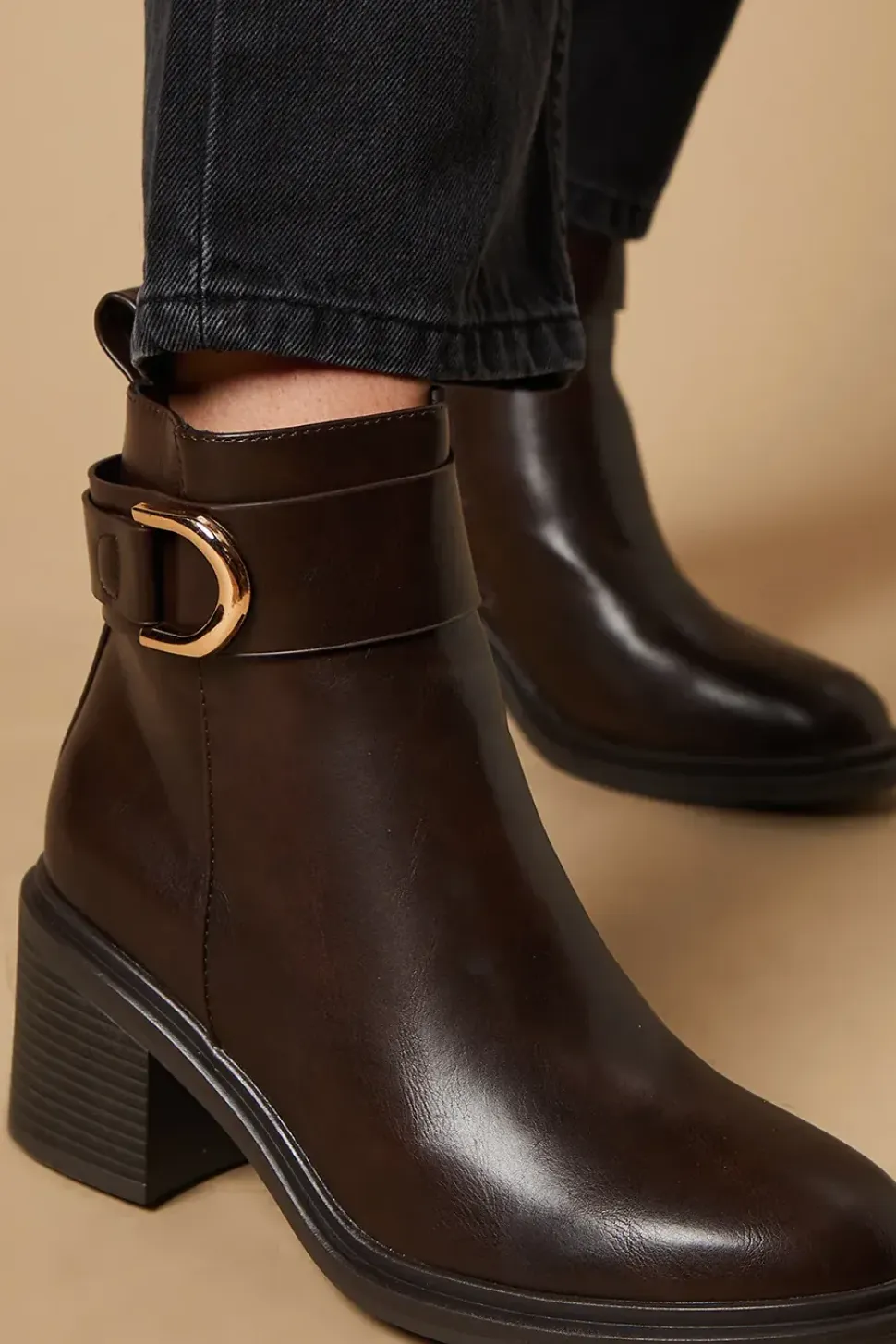 Mavise Stirrup Buckle Detail Medium Block Heel Ankle Boot