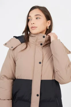 Maxi Contrast Hooded Puffer Jacket