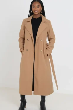 Maxi Double Breasted Faux Wool Coat