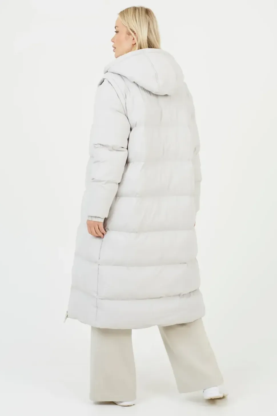 Maxi Hooded Puffer Jacket with Detachable Sleeves
