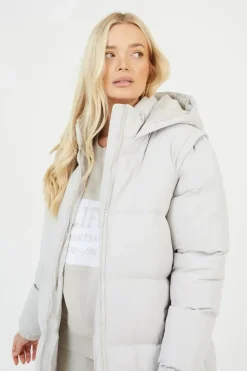Maxi Hooded Puffer Jacket with Detachable Sleeves
