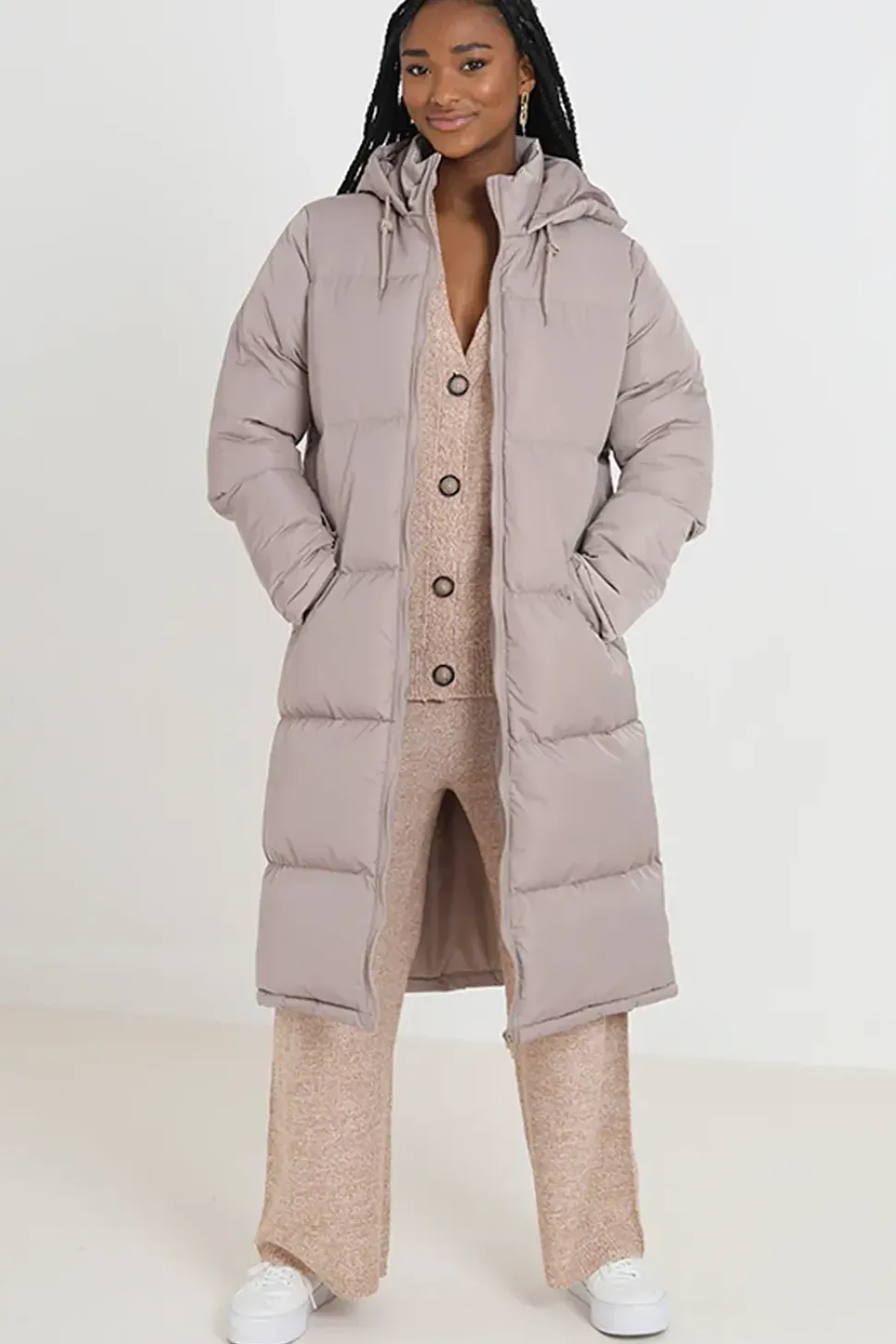 Maxi Length Padded Jacket With Fixed Hood