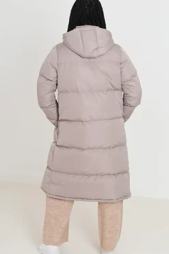 Maxi Length Padded Jacket With Fixed Hood