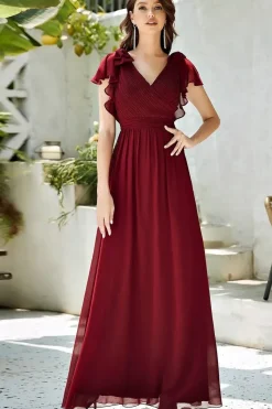 Maxi Long Chiffon Evening Dress with Ruffles Sleeves