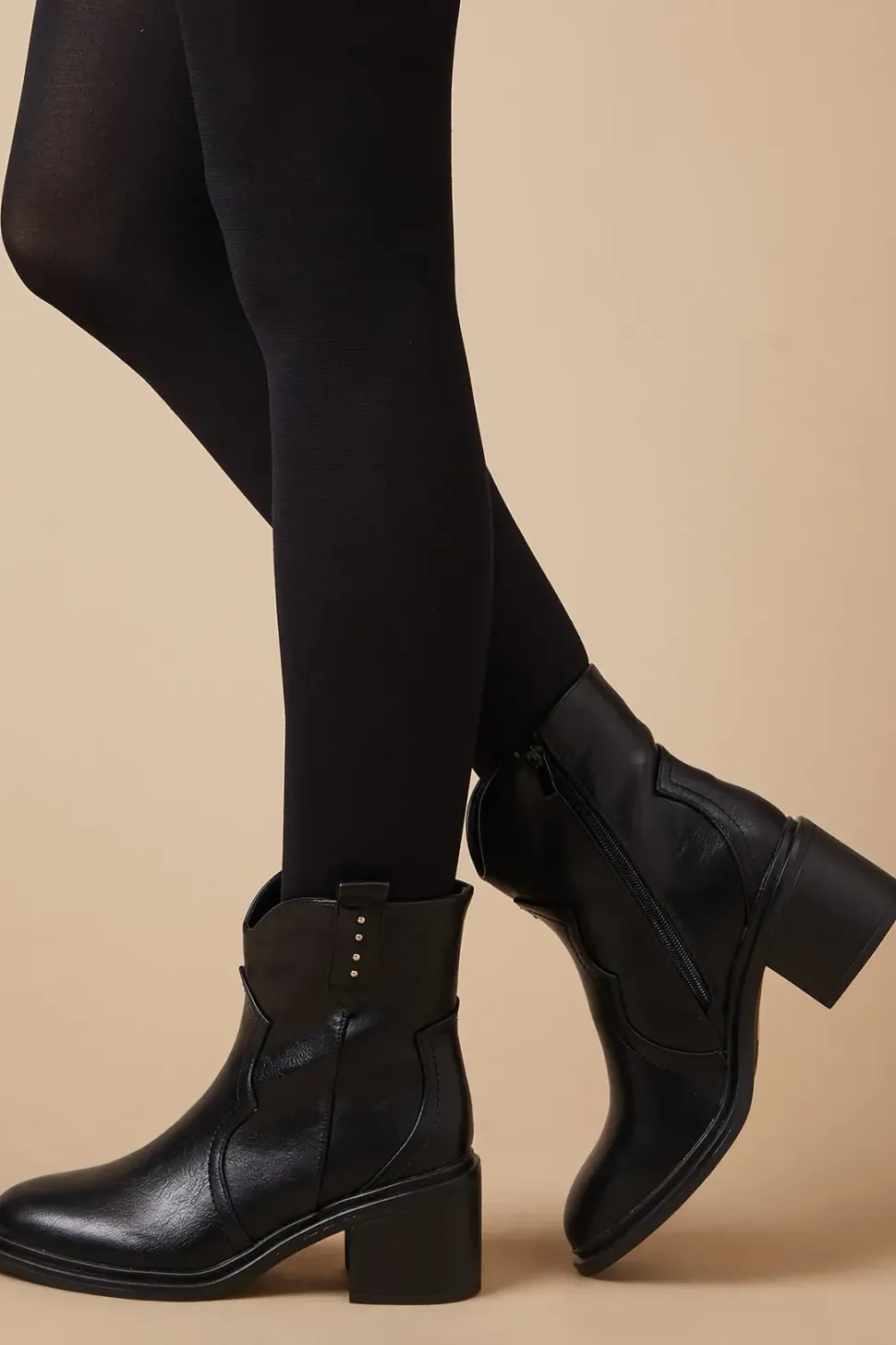 Mckayla Tab Detail Block Heel Ankle Boot
