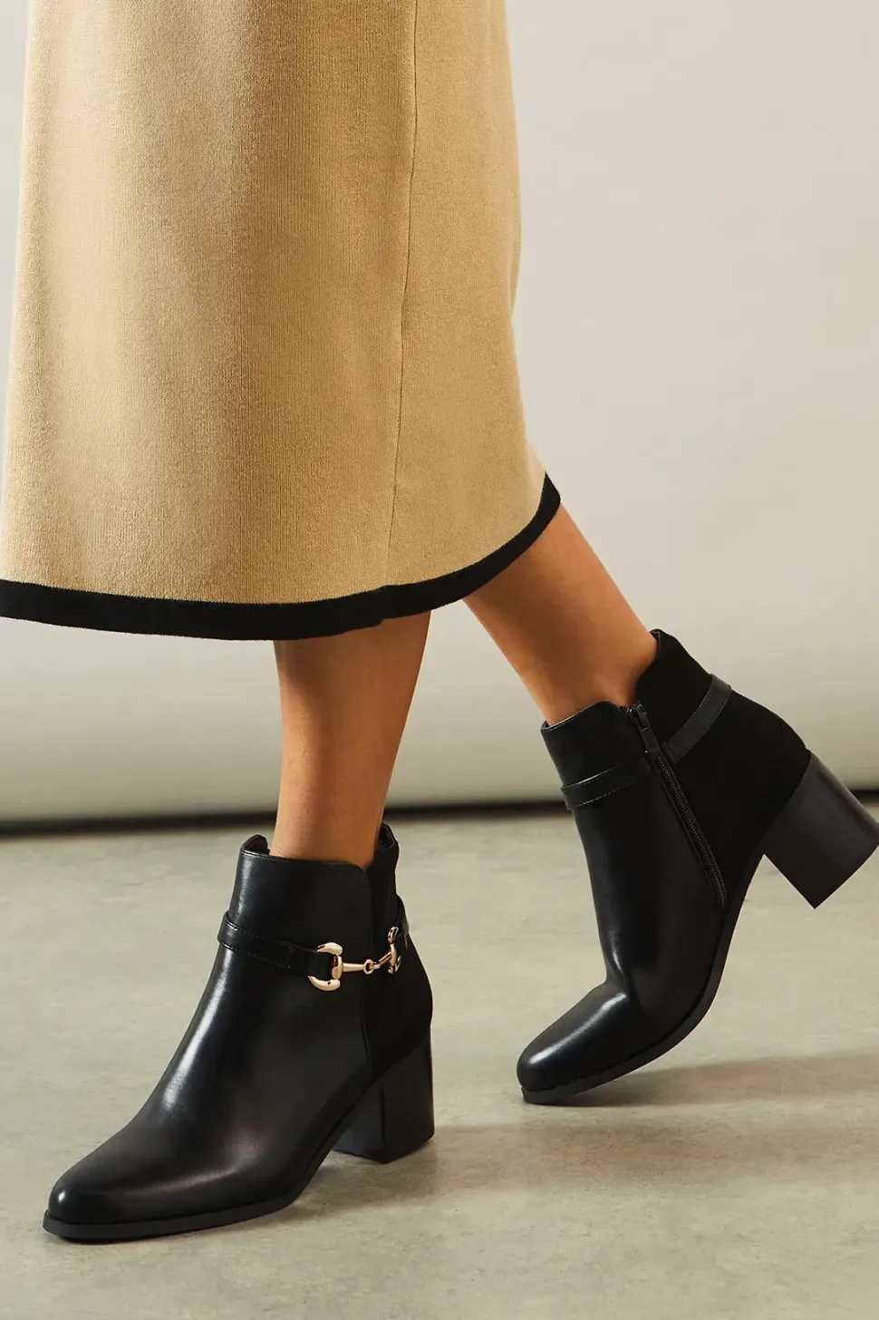 Meera Snaffle Detail Mid Block Heel Ankle Boots