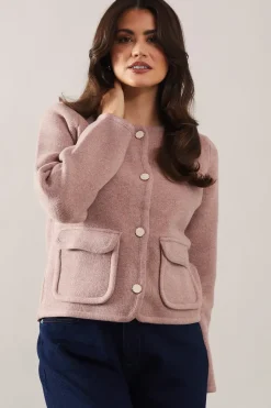 Melange pocket detail button down knitted jacket