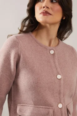 Melange pocket detail button down knitted jacket