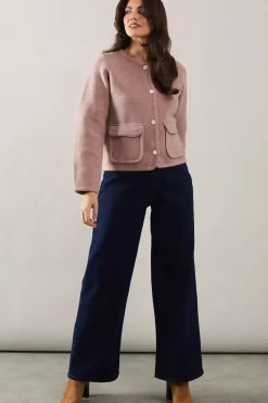 Melange pocket detail button down knitted jacket