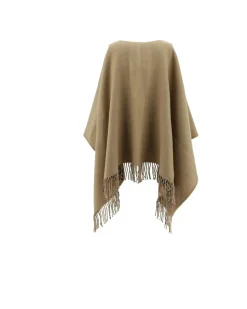 Merino Wool Monochrome Cape with Shawl Lapels and Frayed Hem