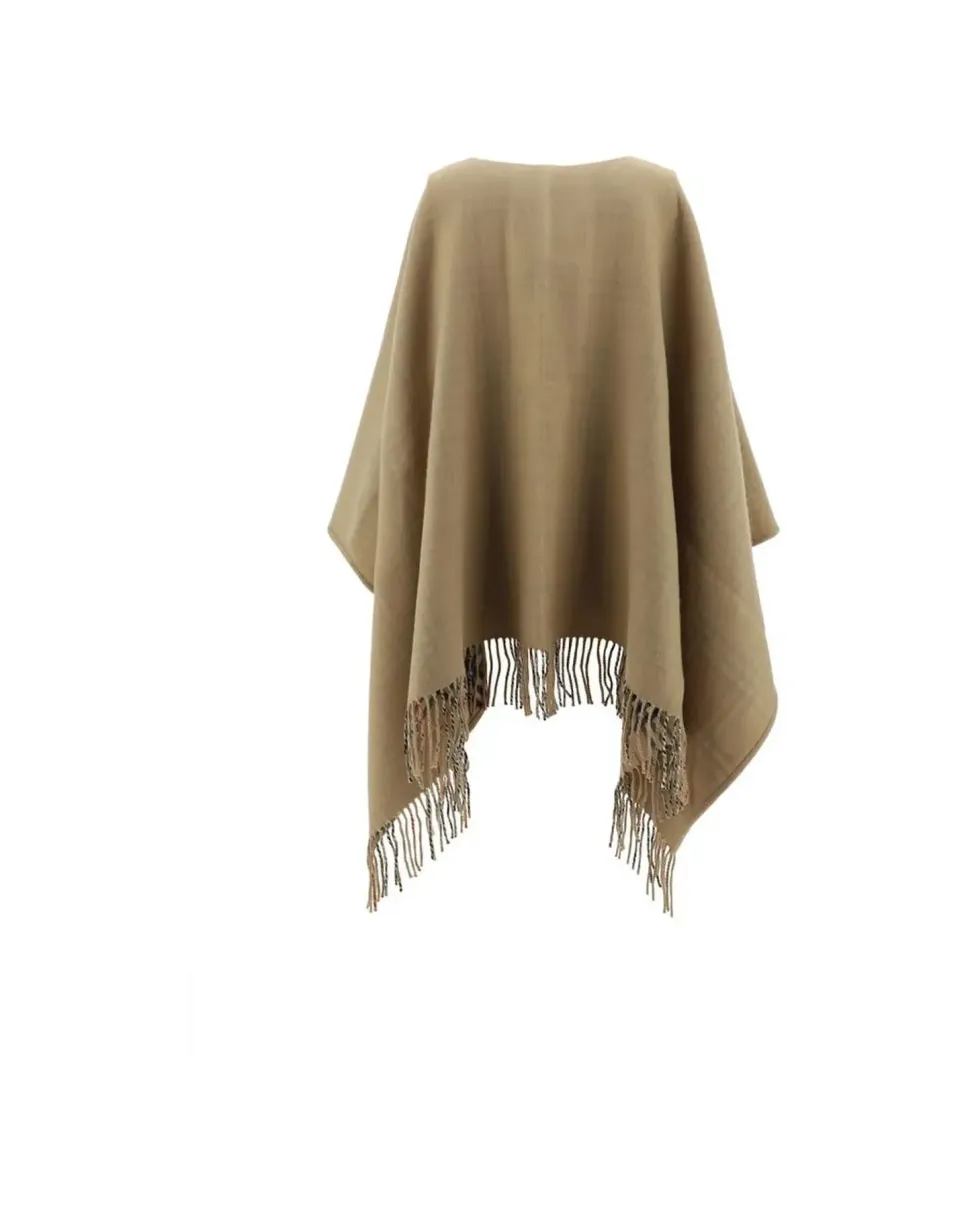 Merino Wool Monochrome Cape with Shawl Lapels and Frayed Hem