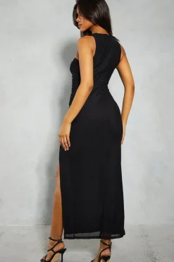 Mesh Cut Out Detail Sleeveless Split Leg Maxi Dress