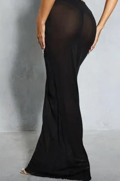 Mesh Double Layer Wrap Tie Detail Maxi Skirt