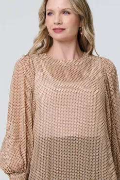 Mesh Fishnet Long Puff Sleeve Top
