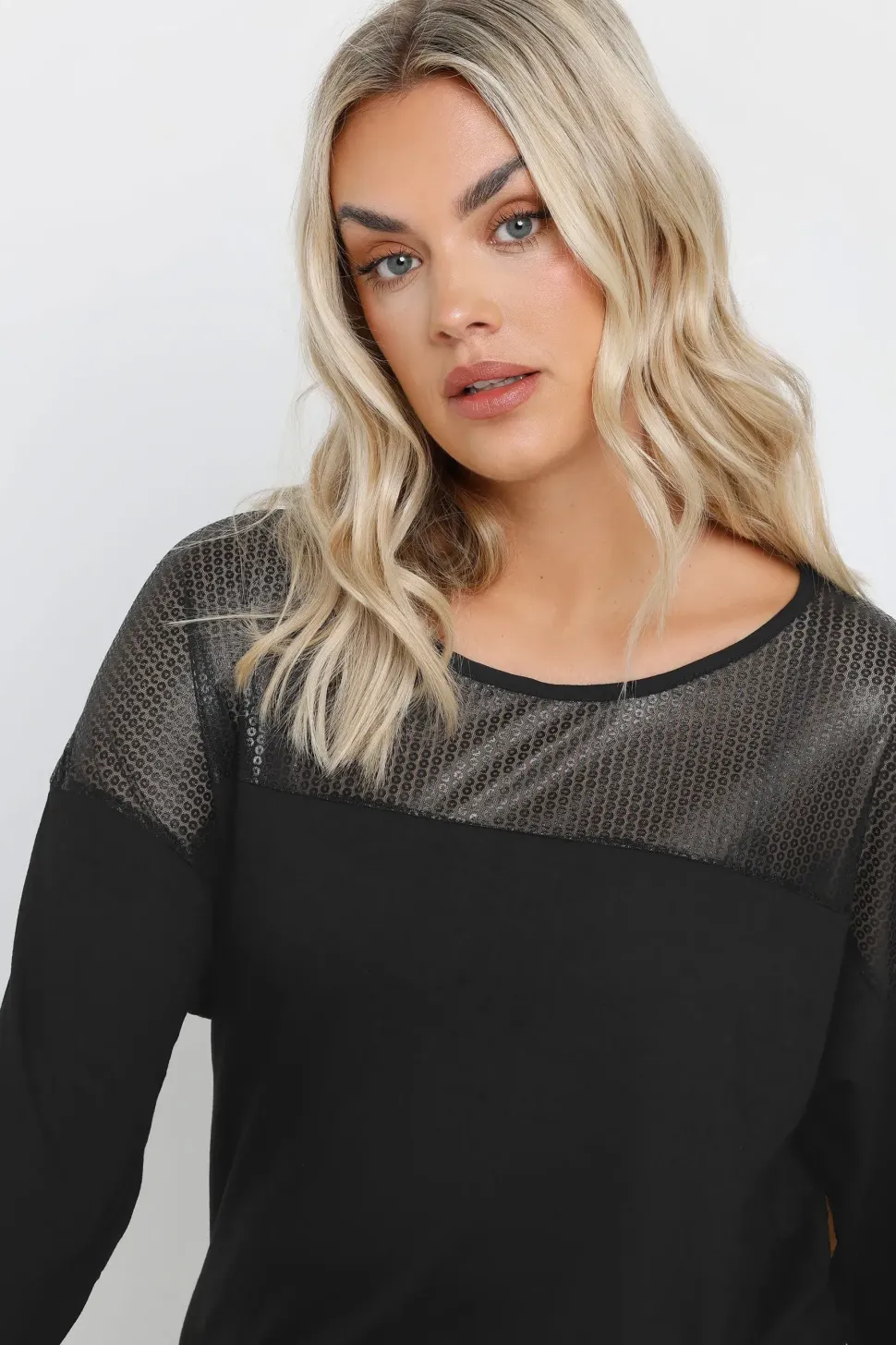 Mesh Panel Sequin Top
