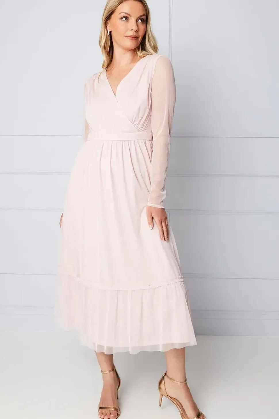 Mesh Ruffle Midi Dress