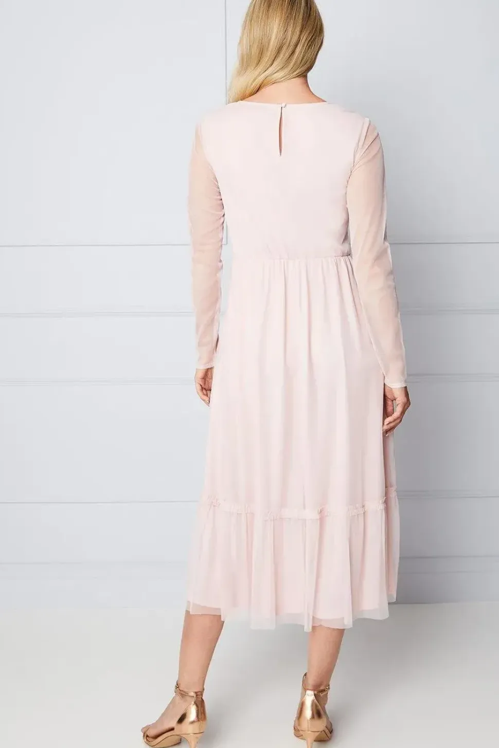 Mesh Ruffle Midi Dress