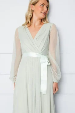 Mesh Satin Tie Midi Dress
