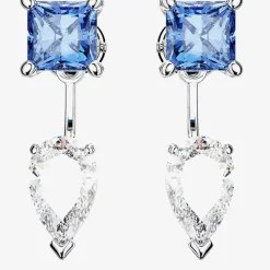 Mesmera Blue Mixed Cut Rhodium Plated Jacket Earrings 5665767