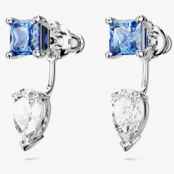 Mesmera Blue Mixed Cut Rhodium Plated Jacket Earrings 5665767